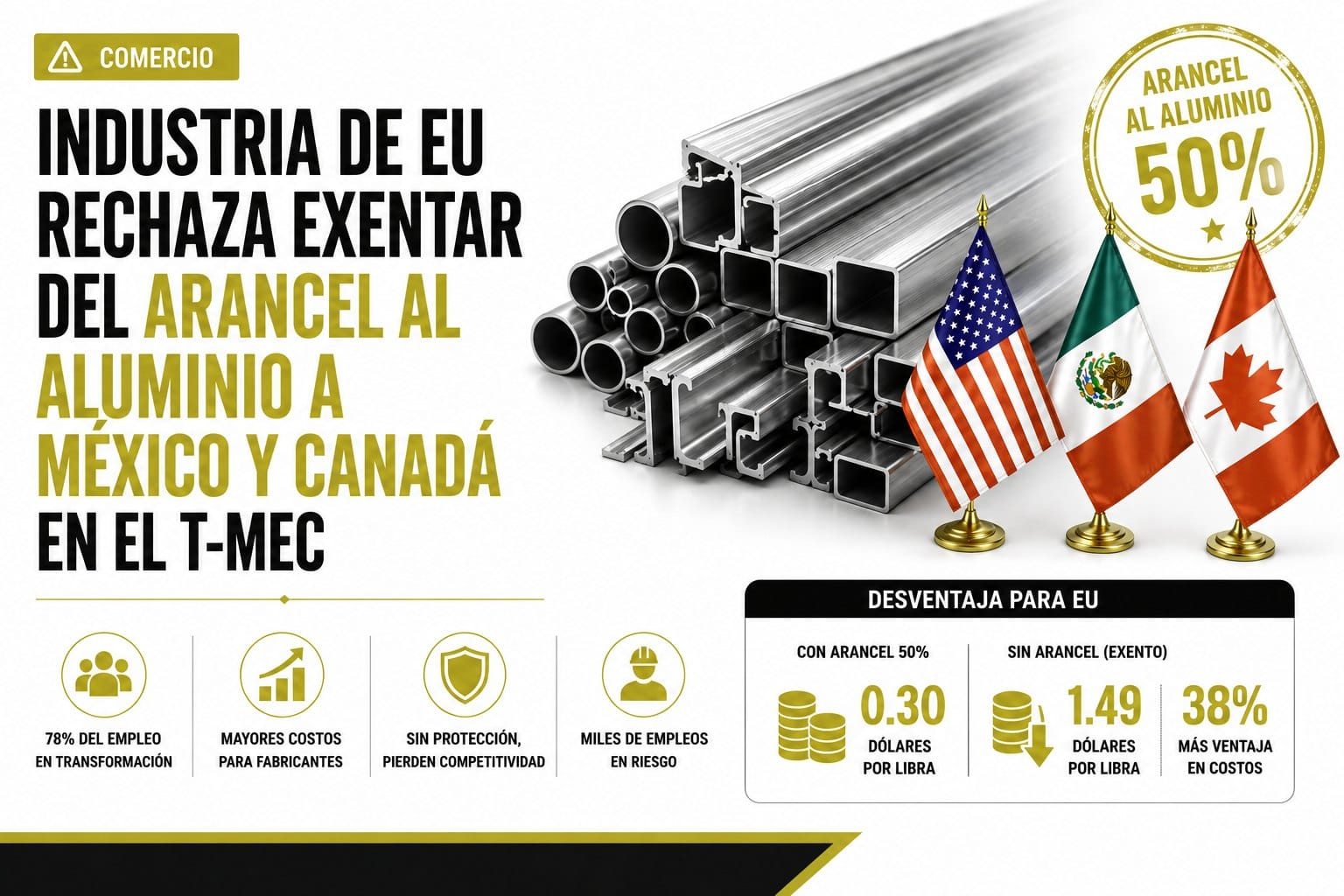 Aranceles al aluminio en México bajo el T-MEC 2026